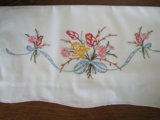 Vintage Single Pillowcase Embroidered Bouquet Red Tulips Daffodil Pussy Wllows 4