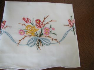 Vintage Single Pillowcase Embroidered Bouquet Red Tulips Daffodil Pussy Wllows 5