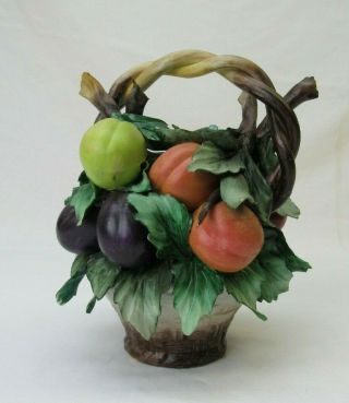 Capodimonte Fruit Basket Vintage Italian Porcelain Figurine Knick Knack