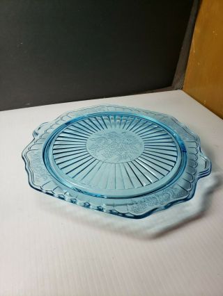 Vintage Anchor Hocking Blue Mayfair Depression Glass Footed Cake Stand