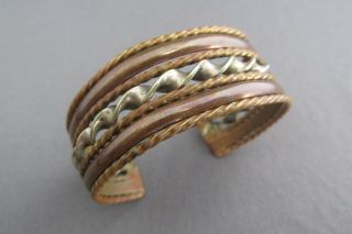 Vintage Mexico Retro Mixed Metal Brass Copper Nickle Silver Bangle Cuff Bracelet