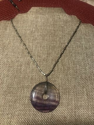 Grandma Estate Vintage Artisan Amethyst Flourite Stone Lifesaver Necklace 16”