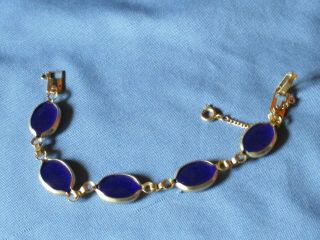 Vintage Gold - Tone Metal Blue Lucite Greco - Roman Intaglio Bracelet 2