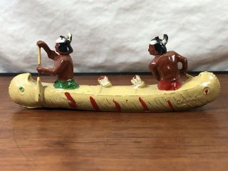 Vintage Western Wild West Toy Cherokee Die - Cast Metal Indian Braves In A Canoe