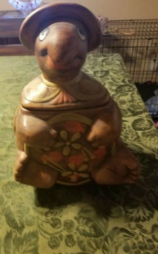 Turtle Cookie Jar,  Vintage 60’s Pottery California Originals,  Ceramic 12.  5” Tall