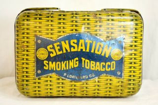 Vintage Sensation Smoking Tobacco Yellow Basket Weave Lunch Box Tin