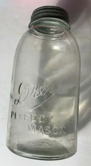 Vintage Drey Perfect Mason 9 - 3/8 " X 4 - 5/8 " Diameter Glass Jar Priced To Sell