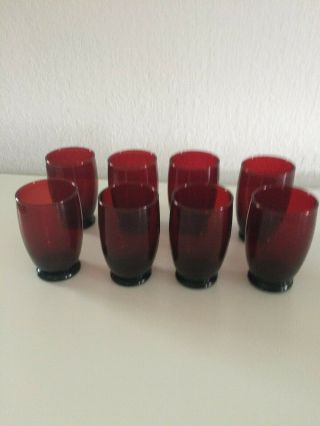 8 Royal Ruby Red Depression Glass 10 Oz Footed Tumblers Anchor Hocking Vintage