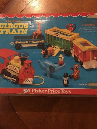 Vintage Fisher Price Little People Circus 4 Car Train 991 With Animals