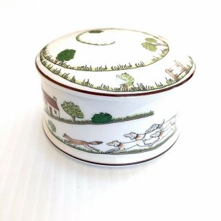 Coalport Hunting Scene Round Trinket Box with Lid Vintage 1980 ' s 1st Quality Eng 4
