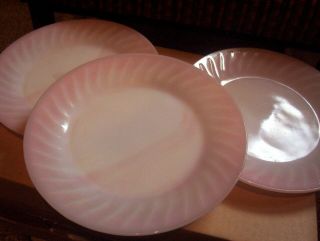 3 Vintage Fire King Oven Ware,  Usa,  Pink Swirl,  9 1/8” Dinner Plates