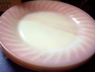 3 Vintage Fire King Oven Ware,  USA,  Pink Swirl,  9 1/8” Dinner Plates 2