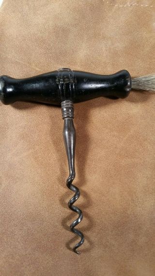 Vintage Lacquered Simple Pull Corkscrew With Bottle Brush
