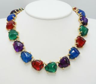 Vintage Jewel Colored Lucite Nuggets And Gold Tone Necklace