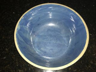 Vintage Large Blue Wide Rim Pottery Stone Ware Kitchen Mixing Bowl