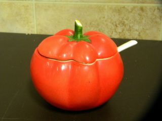 Vintage Lefton Tomato Sugar Bowl With Spoon