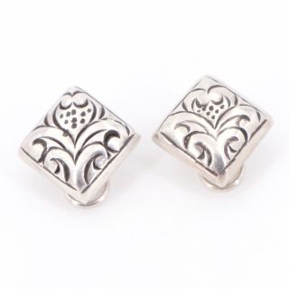 Vtg Sterling Silver - Bali Suarti Ornate Square Clip On Earrings - 8g