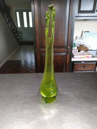 Vintage Viking Glass Epic Drape Swung Vase Avocado Green In Color 18 1/4 " Tall