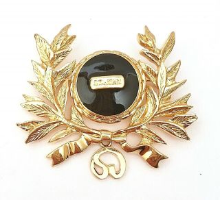 Vintage St John Knits Marie Gray Goldplate Enamel Sj Logo Brooch Pin Black Gold