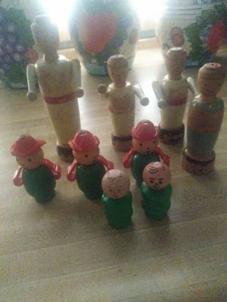 Vintage Miniature 4 " Wood Bowling Pin People Toys 1940 