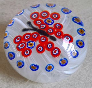 Vintage “john Gentile Art Glass” Paperweight – Millefiori Butterfly Over White