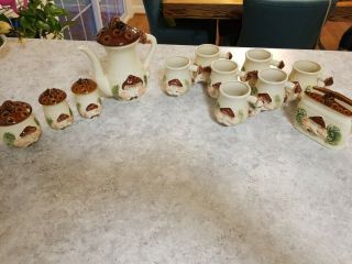 Vintage 12 - Piece Mushroom Tea Set Japan Empress Haruta Teapot Mugs Shakers