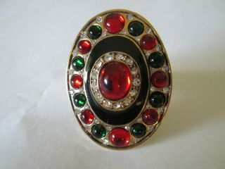 Vintage Arnold Scaasi Cn Oval Dome Cocktail Ring Faux Gemstones Rhinestones Sgn