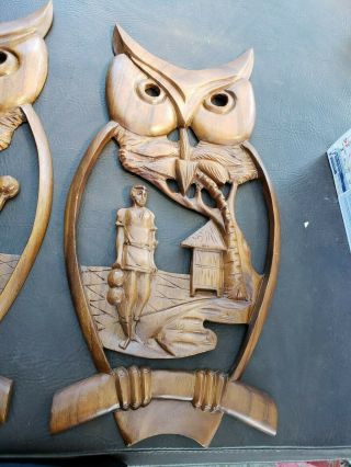 Unique Vtg OWL Wood Carved Plaque Sculpture old Cabin decor 2