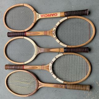 5 Vintage Tennis Rackets.  Very Good