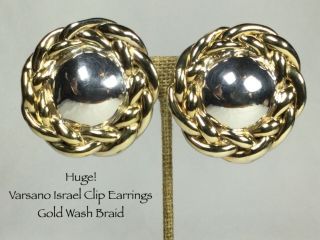 Vintage Varsano - Israel - Sterling Silver & Gold Wash Huge Clip Earrings