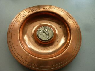 Vintage 1967 Rugby Football Copper Eassie Shield Ashtray 4.  5 "