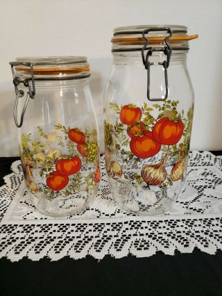 2 Vintage Spice Of Life Niveau De Remplissage Canisters With Hinged Glass Lids