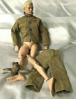 Vintage 1964 G.  I.  Joe Action Figure / Doll Blonde Hair / Scar / Canteen