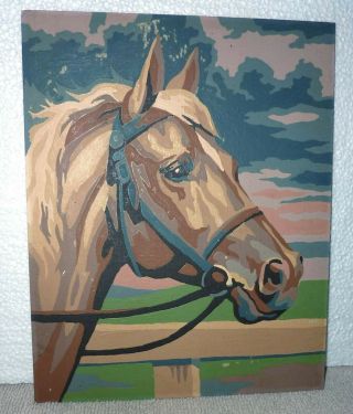 Two Vintage Paint By Number Palomino Color Horse Heads 8” X 10”
