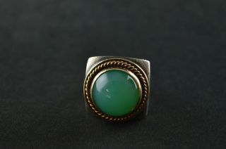 Vintage Sterling Silver Green Stone Dome Ring - 20g