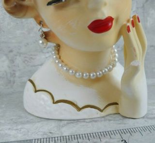 Vintage RUBENS 489 Lady Grow Head Vase Ceramic Planter - Pink Hair Bow Pearls 4