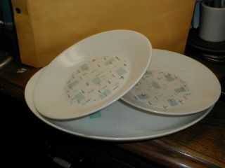 Vintage Vernonware Heavenly Days Platter And 2 Bowls - Mcm Atomic Era Turquoise