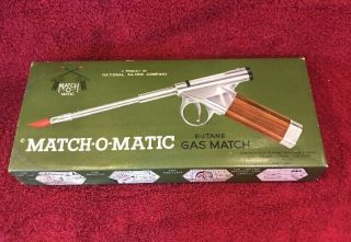 Vintage Match - O - Matic Butane Gas Match Pistol Shaped Lighter Box Incomplete