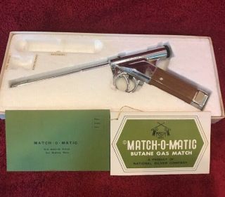 Vintage Match - O - Matic Butane Gas Match Pistol Shaped Lighter Box Incomplete 2