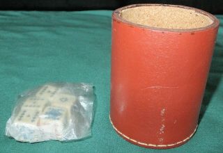 Vintage 1950s Bakelite Dice Poker Game With Handmade Leather Playing Cup