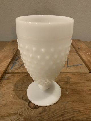 Vintage White Milk Glass Hobnail Pattern Goblet Foot Chalice Glass Cup Fenton 2