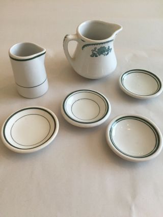 Vintage Shenango Restaurant Ware Green Creamers And Butter Pat Dishes