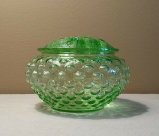 Vintage Glass Flower Frog Green With Matching Top