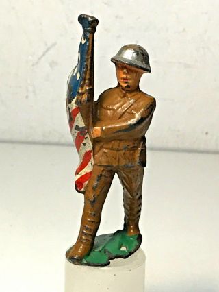 Vintage Toy World War Soldier Cast Iron/lead Figurine With American Flag - Cool
