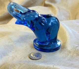 Vintage 3” Blue Pressed Glass Elephant Paperweight Figurine