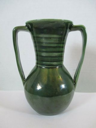 Vintage Van Briggle Pottery Handled Vase With Green Glaze