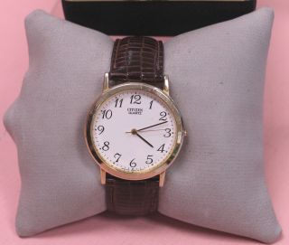 Gents Vintage CITIZEN Quartz Black Leather Strap Wristwatch Spares/Repairs - M21 2