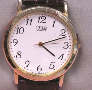Gents Vintage CITIZEN Quartz Black Leather Strap Wristwatch Spares/Repairs - M21 3
