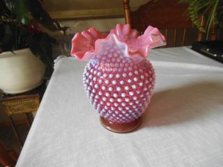 Vintage Fenton Cranberry Opalescent Hobnail 8 " Vase