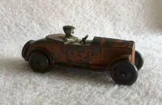 Vintage Cast Iron Derby Roadster Race Car - With Cast Driver Possibly Hubley